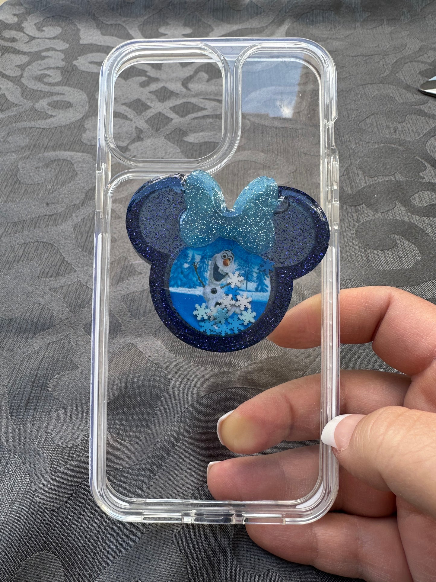 Olaf Mouse w/bow Shaker Phone Grip-Dark Blue