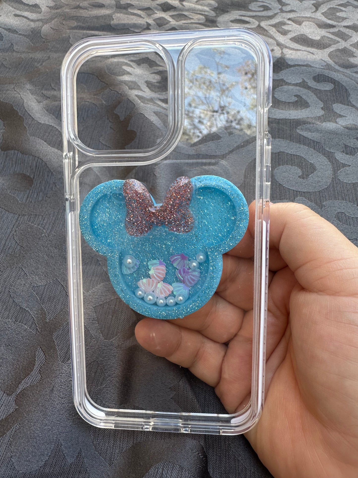 The Ocean is calling Mouse w/bow Shaker Phone Grip-Blue