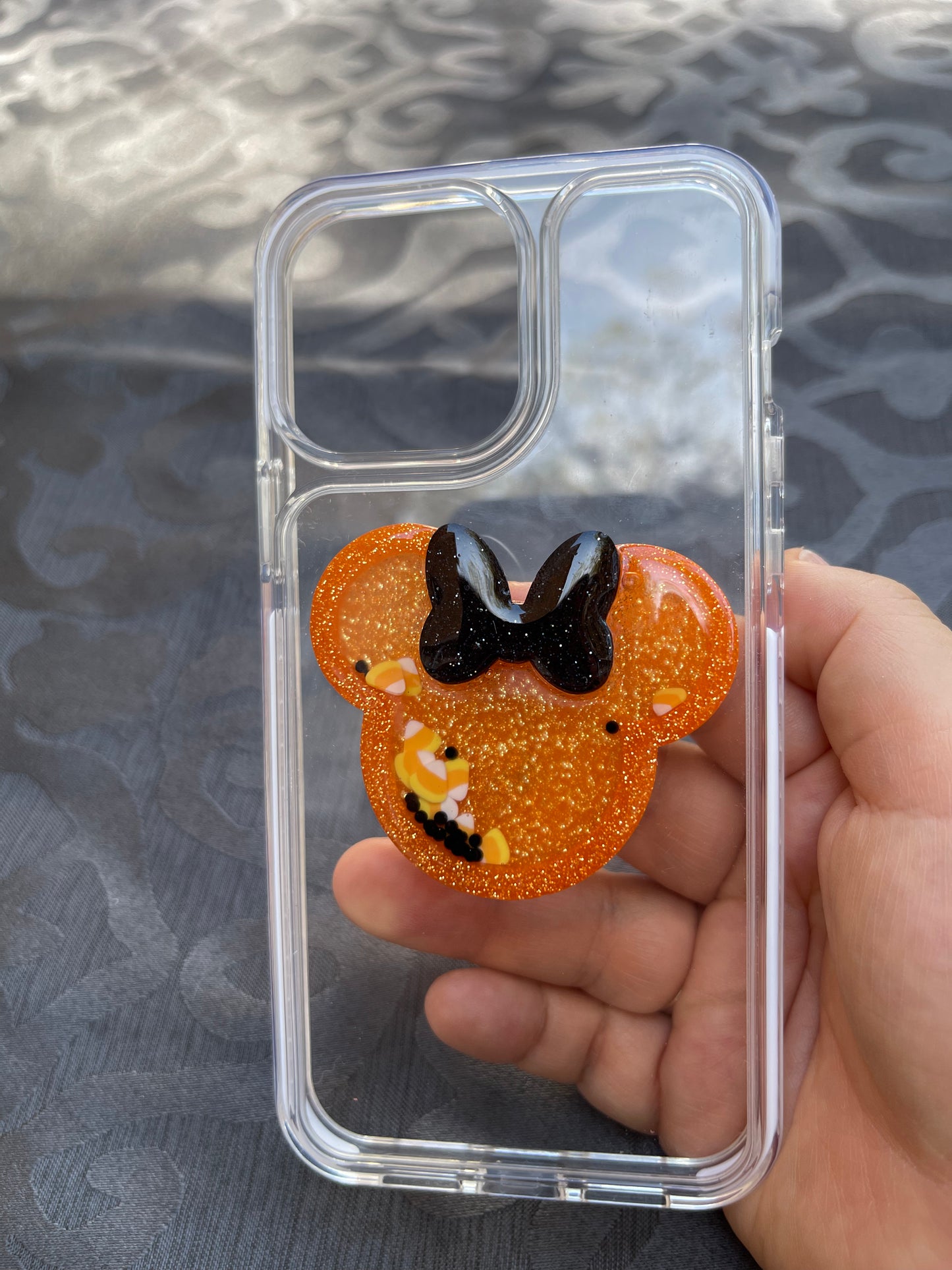 Candy Corn mouse w/bow shaker Phone Grip-Orange
