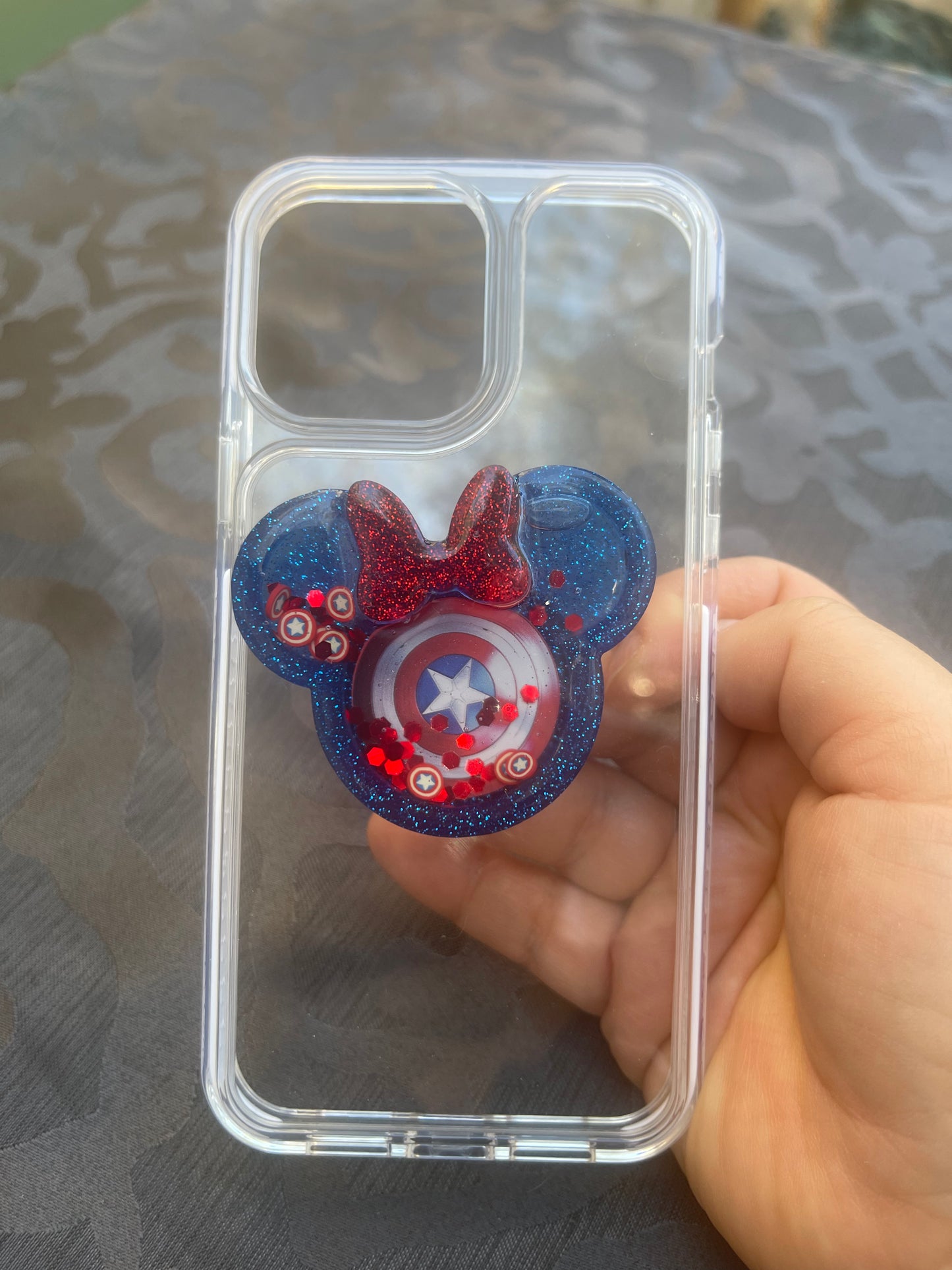 Captain America Mouse w/bow Shaker Phone Grip-Blue