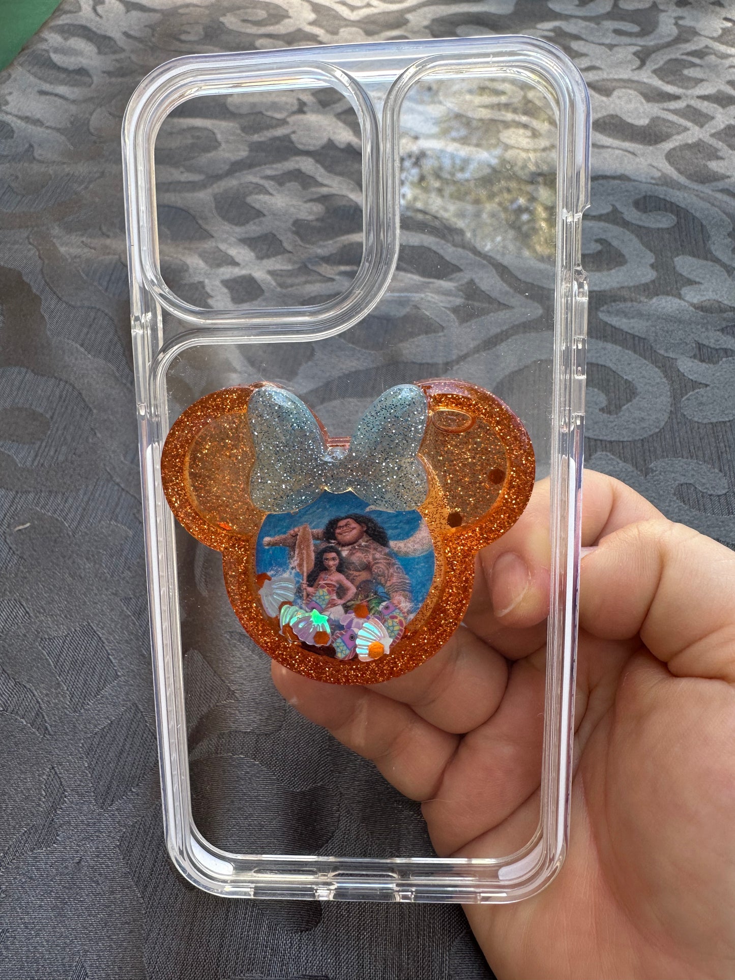 Moana Mouse w/bow Shaker Phone Grip-Orange