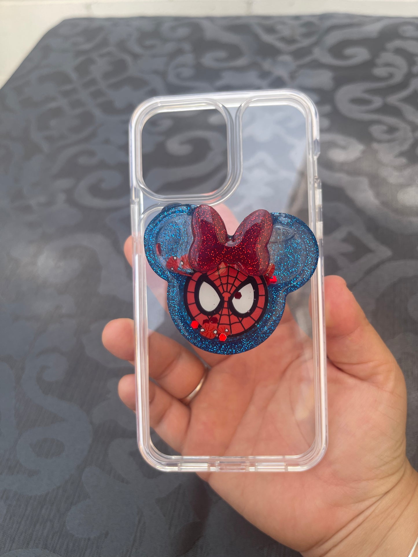 Spiderman Mouse w/bow Shaker Phone Grip-Blue