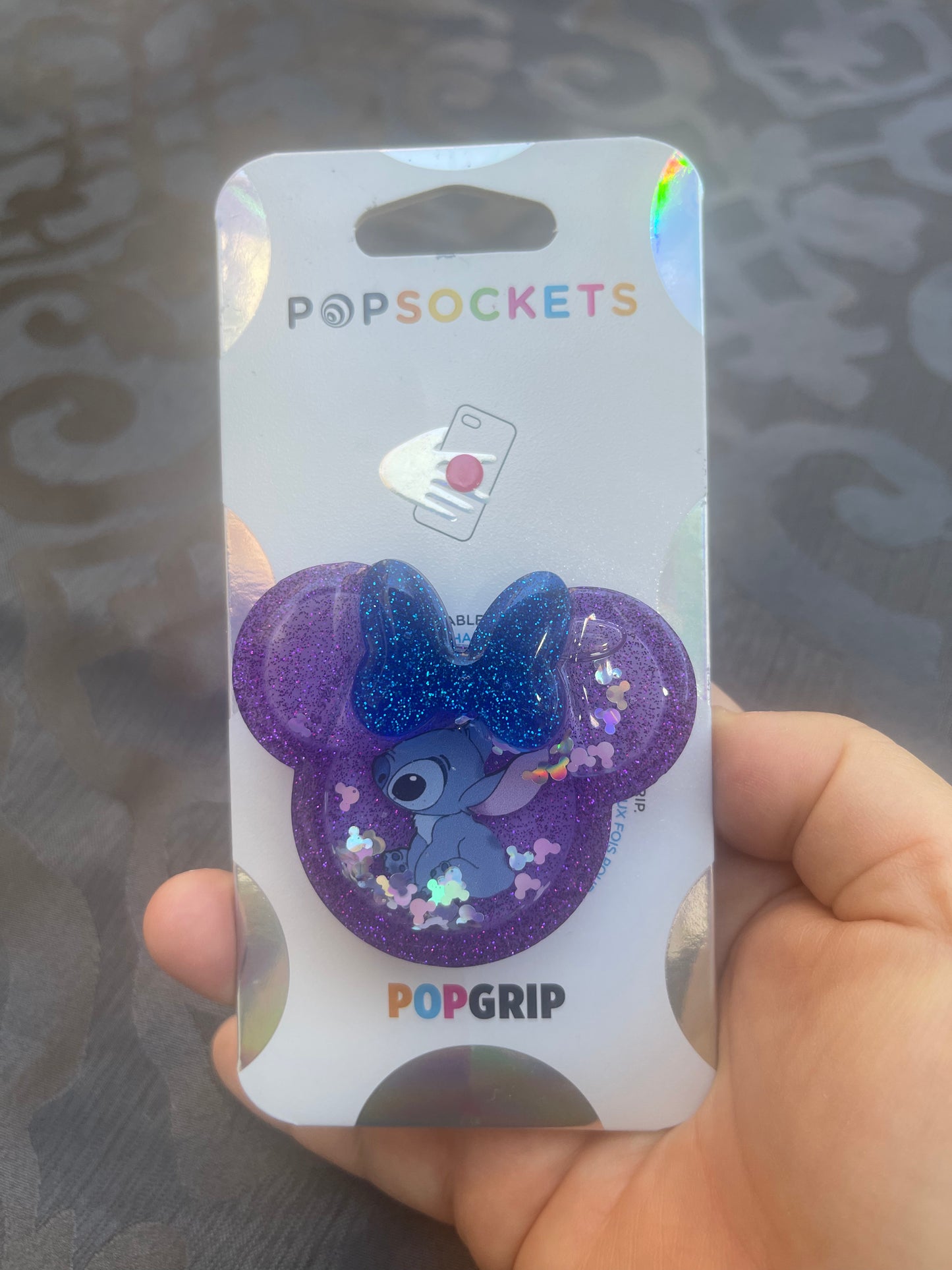 Stitch Mouse w/bow Shaker Phone Grip-Purple